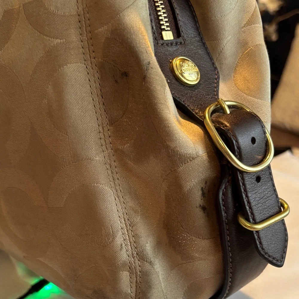 Coach Khaki Signature Jacquard Shoulder Bag with Dark Brown Trim - Picture 12 of 17